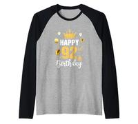 Happy 92Nd Birthday Idea for 92 Years Old Man and Woman Raglan Baseball Tee