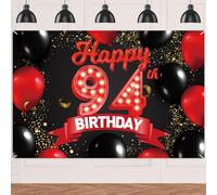 Happy 94th Birthday Red and Black Banner Backdrop Decorations Balloons Theme Decor for Girls Women Princess 94 Years Old Birthday Party Bday Photo Booth Props Supplies Background Favors Glitter Gold