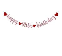 Happy 95th Birthday Banner, Pre-Strung,Rose Gold Glitter Paper Garlands for 95th Birthday Party Decorations Supplies, No Assembly Required,Rose Gold,SUNbetterland