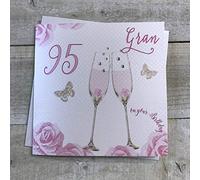 Happy 95th Birthday Card Gran Champagne Glasses Pink Roses by White Cotton Cards SS42-GRAN95
