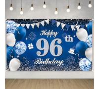 Happy 96th Birthday Decorations Blue Birthday Banner for Party Backdrop for Men Women Party Decoration Supplies
