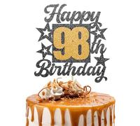 Happy 98th Birthday Cake Topper - Black and Gold Glitter Number Cake Topper - Number 98