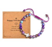 Happy 9th/10th/11th/12th/13th Birthday Gifts for Girls Bracelet, Natural Stone Cross Charm Bracelet Birthday Gift for Girls Daughter Granddaughter Niece Teens Birthday Christmas Christian Easter Gifts