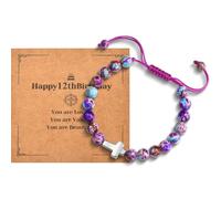 Happy 9th/10th/11th/12th/13th Birthday Gifts for Girls Bracelet, Natural Stone Cross Charm Bracelet Birthday Gift for Girls Daughter Granddaughter Niece Teens Birthday Christmas Christian Easter Gifts