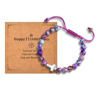 Happy 9th/10th/11th/12th/13th Birthday Gifts for Girls Bracelet, Natural Stone Cross Charm Bracelet Birthday Gift for Girls Daughter Granddaughter Niece Teens Birthday Christmas Christian Easter Gifts