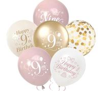 Happy 9th Birthday Balloons Decorations, 30 Pcs Pink and Gold Balloons Set | 12 Inch Birthday Balloon Kit with Ribbon for 9 Years Old Birthday Party Decor Supplies