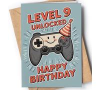Happy 9th Birthday Card for Boy - Cool 9 Year Old Birthday Card for Son, Grandson, Nephew - Cute Gamer Level 9 Bday Cards for Kids - Age 9 Video Game Themed Greeting Cards for Boys, Gamers - NUM 260
