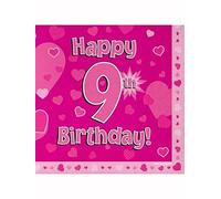 Happy 9th Birthday Pink Hearts Luncheon Napkins 16pk by OakTree