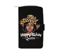 Happy African US Women Birthday Queen Fashion Wallet Credit Card Holder Slim Coin Pocket Purse Handheld Phone Bags for Women Men 8×4.5×1.5 Inches