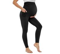 Happy.angel Maternity Leggings with Pockets Over The Belly - Soft Stretchy Yoga Pants for Pregnancy Workouts & Office, Black, M