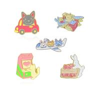 Happy Animal Brooch Set Bunny Making Cake Kitten Playing Game Dog Driving Car Modeling Hard Enamel Pin Animal Airplane Brooch Badge Children Jewelry Gift School Activity Gifts Kids Party Supplies