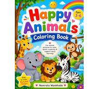 Happy Animals Coloring Book for Kids: Fun and Easy Coloring Pages with Adorable Jungle, Farm, Forest Animals, Preschoolers, and Kindergarten Kids