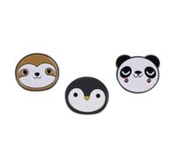 Happy Animals Themed Gift Set Collection Of 3 Pin Badges Including A Cute Sloth, Chilled Panda And A Happy Penguin