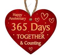 Happy Anniversary "365 Days Together & Counting" - Wooden Plaque - 1st Year Wedding Anniversary Hanging Sign - Romantic Keepsake Décor for Couples - Red Love (Small: 10 cm (H) × 9 cm (W))