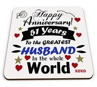 Happy Anniversary 51 Years to The Greatest Husband in The World Novelty Gift Coaster