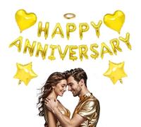 Happy Anniversary Balloons Set, Golden Wedding Anniversary Party Banner Balloons Decor Gold Anniversary Decoration for 5th 10th 20th 30th 40th 50th (20Pcs) …