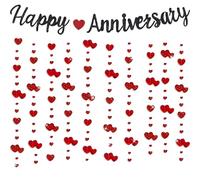 Happy Anniversary Banner, Happy Anniversary Decorations, Ruby Wedding Decorations - Black and Red Party Decoration Paper Glitter Letter Banners Heart Garland Hanging for Women Men 40th Wedding Decor