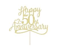 Happy Anniversary Cake Topper,50th Wedding Decorations Toppers Golden Acrylic Centerpiece Sticks Cupcake Party Favours Romantic Gift Supplies Staples Just Married 50 Years Ago,for Man Woman Couple