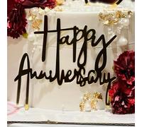Happy Anniversary Cake Topper, Gold Acrylic Cake Decoration for Wedding Anniversary Company Anniversary Party Supplies