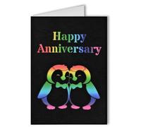 Happy Anniversary Card - Black Laser Cut Rainbow Penguin Greeting Card with Printed Verse for LGBT Gay Couple, Civil Partnership or Same-Sex Marriage