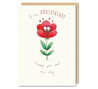 Happy Anniversary Card Flower Love Bugs Bees - Cute Embossed Greeting Card