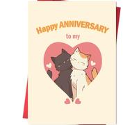 Happy Anniversary Card for Couple Sweet Wedding Anniversary Cards | From Wife Husband Girlfriend Boyfriend Partner Greeting Card for Men Him Valentines Day Gifts for Women,Wife (Happy Anniversary-Cat)