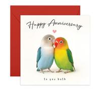 Happy Anniversary Card for Couples - Cute Love Birds - Congratulations for Them, Him, Her, Friends, Colleagues, Brother, Sister, Neighbours, Cousin, Men, Women - Comes with Stickers