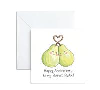 Happy Anniversary Card For Husband, Wife. Cute 'Perfect Pear' Pun Design. Romantic Greeting Gift Parents, Him, Her. Funny Love Token, 13x13cm Envelope Included