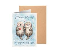 Happy Anniversary Card for Husband Wife, Cute Significant Otter Pun Design, Romantic Greeting Gift for Parents Him Her Couples, Blank Inside Heavy Cardstock with Envelope 12x17cm