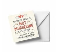 Happy Anniversary Card for Husband Wife, Humorous Not Murdering Joke Design, Romantic Greeting Gift for Him Her Couples, Blank Inside Heavy Cardstock with Envelope 13x13cm
