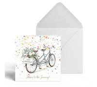 Happy Anniversary Card for Husband Wife, Romantic Tandem Bicycle Floral Greeting Gift for Him Her Couples, Here's to the Journey Premium Blank Inside Thick Cardstock Envelope 13x13cm