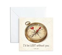 Happy Anniversary Card for Husband Wife, Valentines Day Gift for Him Her. Romantic I'd be Lost Without You Greeting Note for Parents Couple. Cute 13x13cm Compass Design with Envelope