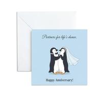 Happy Anniversary Card For Parents, 'Partners for Life's Dance' Penguin Design. Cute Anniversary Greeting Cards for Husband, Wife, Him or Her, 13x13cm, Blank Inside & Envelope Included
