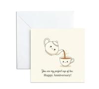 Happy Anniversary Card For Parents, 'Perfect Cup of Tea' Design. Cute Anniversary Greeting Cards for Husband, Wife, Him or Her, 13x13cm, Blank Inside & Envelope Included