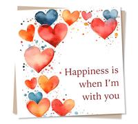 Happy Anniversary Card For Partner - Happiness is When I'm With You - Love Of My Life - Hearts - Valentines Card For Husband, Wife, Boyfriend, Girlfriend