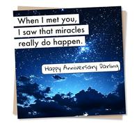 Happy Anniversary Card for Partner - Miracles Do Happen - Clouds, Magic - Darling, Sweetheart, Special Someone - For Husband, Wife, Girlfriend, Boyfriend