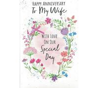 "Happy Anniversary Card for Wife - Romantic Greeting Card with 8-Page Insert, Floral Design, With Verse - Sentimental Love Card for Wife on Special Day"