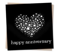 Happy Anniversary Card in Black and White Heart Design - Heart of Stars - Anniversary Card for Husband, Wife, Partner, Boyfriend, Girlfriend