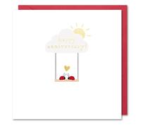 Happy Anniversary Card Ladybirds Love Swing - Cute Gold Foil Greeting Card