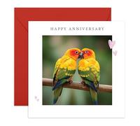 Happy Anniversary Card - Parrot Couple Kissing - Romantic Card for Him, Her, Babe, Hun, Darling, Spouse, Wife, Husband, Girlfriend, Boyfriend, Partner - Sweet Couples - Comes with Stickers