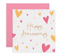 Happy Anniversary' Card - Romantic Heart Design for Couples, Husband, Wife, or Partner - Presents for Celebrating Love - Blank Inside with Premium Pink Envelope