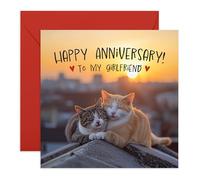 Happy Anniversary Card 'To My Girlfriend' - Romantic Cat Design with Sunset Background - Romantic Greeting Card for Her, Darling, Women, Babe- Celebrating Love and Milestones - Blank Inside