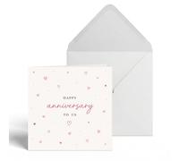 Happy Anniversary Card To Us, Minimalist Scattered Hearts Romantic Greeting Gift for Husband Wife Boyfriend Girlfriend Couples, Blank Inside Premium Thick Cardstock with Envelope 13x13cm