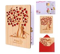 Happy Anniversary Card, Wooden Wedding Anniversary Card Happy Valentines Day Cards for Wife or Husband Romantic Red Love Card for Her Him Romantic Anniversary Keepsake Valentine's Day Gifts