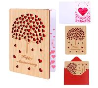 Happy Anniversary Card, Wooden Wedding Anniversary Card Happy Valentines Day Cards for Wife or Husband Romantic Red Love Card for Her Him Romantic Anniversary Keepsake Valentine's Day Gifts