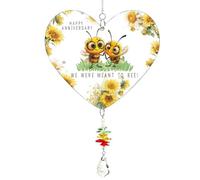 Happy Anniversary G ifts for her, Acrylic Heart Hanging Sign Plaque with Two Bees, Romantic Wedding Anniversary Decor for Husband Wife Couple, Laser Engraved Clear Acrylic Omnament