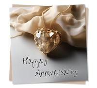 Happy Anniversary Gold Pendant Love Card - Greetings Wish for Couple, Men, Women, Partner, Husband, Wife, Boyfriend, Girlfriend, Fiancé, Romance, Friend - Made in UK