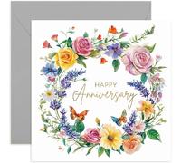 Happy Anniversary Greeting Card for Family and Friends, Special Floral Wreath Butterfly Painting, Wonderful Greeting Card Designs for Couple Celebrating Anniversary