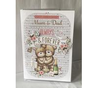 Happy Anniversary Mum & Dad Always & Forever Wedding Anniversary Card Teddies/Champagne/Flowers/Hearts 3D/Foil Detail(PRELUDE47294)