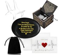 Happy Anniversary Rock,Engraved Rock Anniversary Gifts,You Are My Rock Anniversary Gifts for Him,with Decorative Stones,Black Velvet Bag,and Music Box,Romantic Gift for Her,Anniversary Gift for Couple